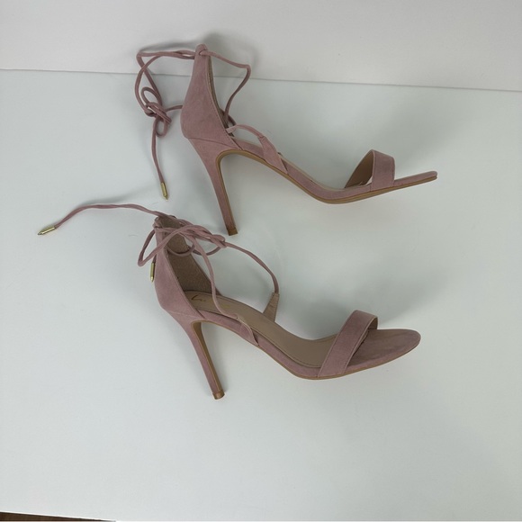 Lulus Dusty Pink Suede Aimee Open Toe Ankle Wrap Tie Heels Size 8.5 - Picture 6 of 17